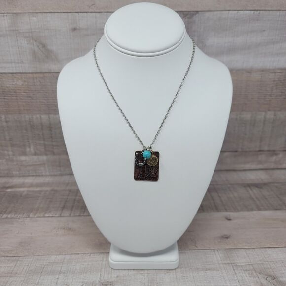 Rodeo Queen Necklace Angelz Design HECK YES Turquoise Copper Horseshoe Heart - Picture 2 of 8
